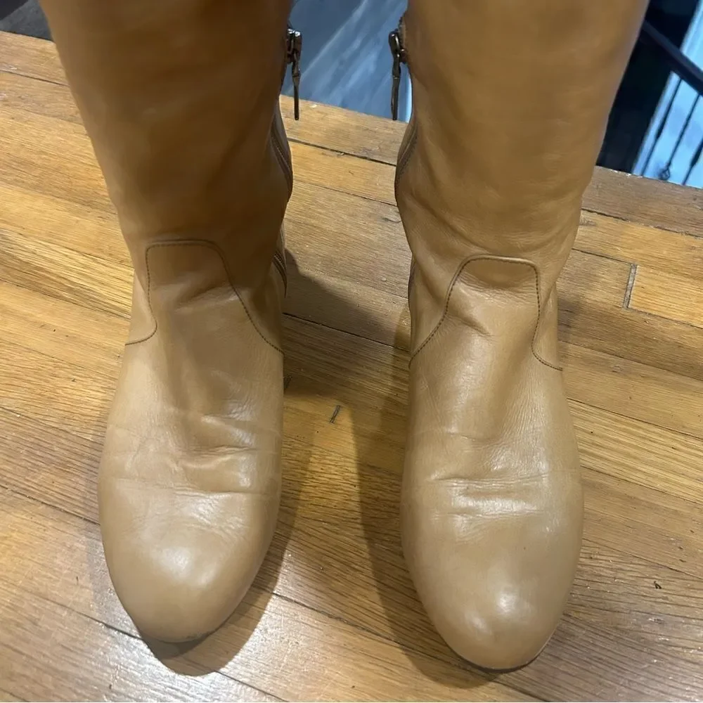 REVOLVE Prada Napa Butter Leather Tan OTK Knee High Boots Size 39.5